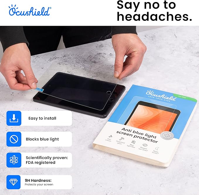 Ocushield Anti Blue Light Tempered Glass Screen Protector for Apple iPad 10.2" (2018 & 2020) 7th/8th/9th Generation - Blue Light Filter for iPad - Anti Glare - Protect Your Eyes & Improve Sleep