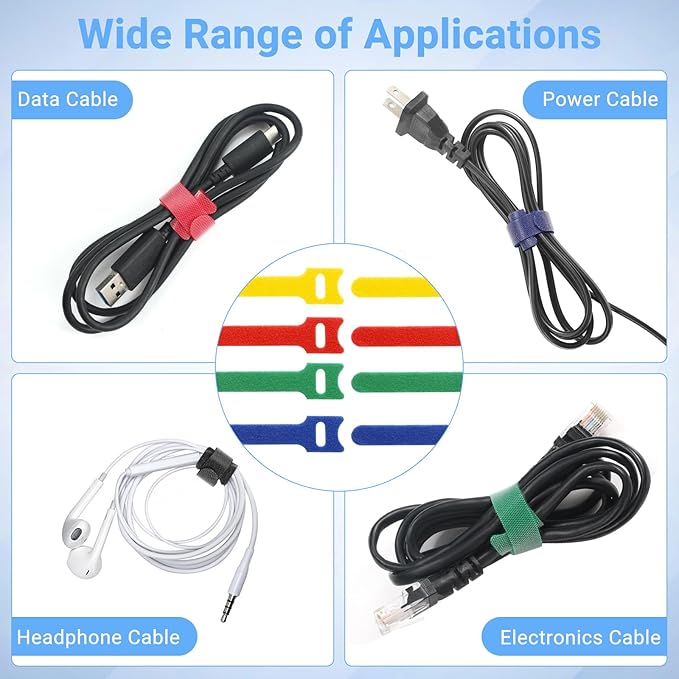 200 PCS Cable Ties Reusable 4+6+8inch Multi-Colour Cord Organizer for Cable Management Multi-Purpose Cable Straps Wire Ties Cable Management for Home Office Computer Data Centers Electronics,7 Colors