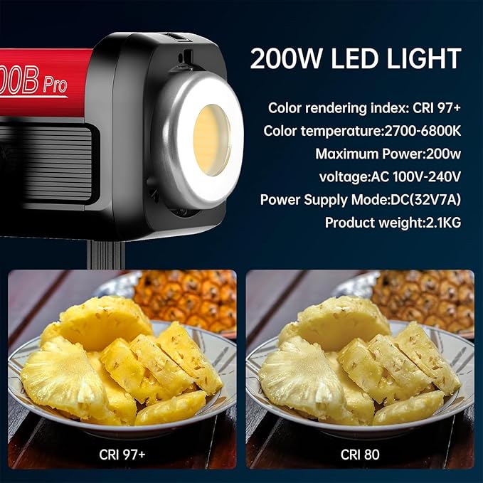 GVM Great Video Maker 200W Video Light Kit, LED Video Light Studio, Bluetooth Mesh Network/DMX Control, 45400lux/1m Continuous Lighting, 12 Lighting Effects, 2700K-6800K