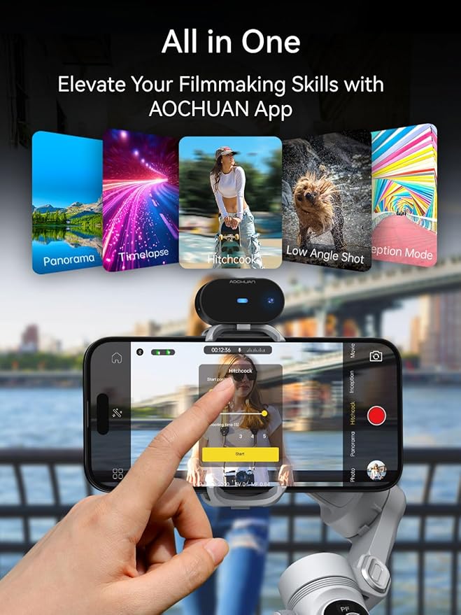 3-Axis Phone Gimbal, Gimbal Stabilizer for iPhone w/AI Vision Sensor, Portable for iPhone/Andriod, Phone Stabilizer Built in Fill Light Perfect for TikTok YouTube-Smart XPro AI Grey