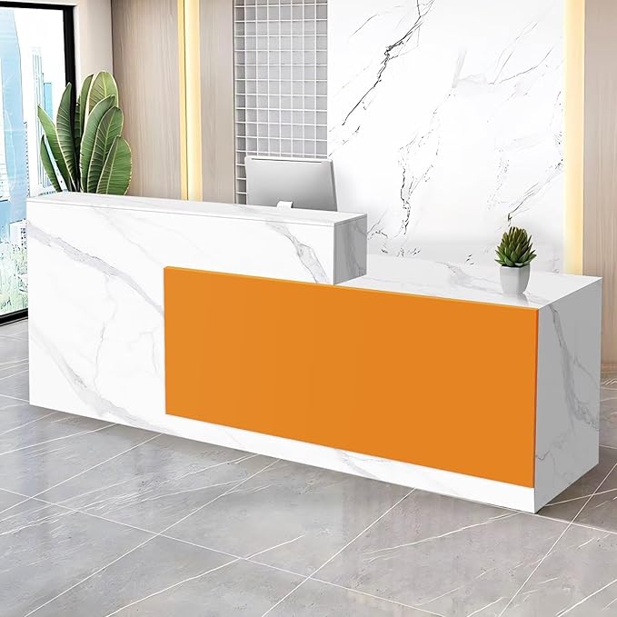 Reception Desk with Counter Modern Checkout Counter with Lockable Drawer Keyboard Tray Receptionist Desk for Office Salon Reception Table U Right 55inch/140cm