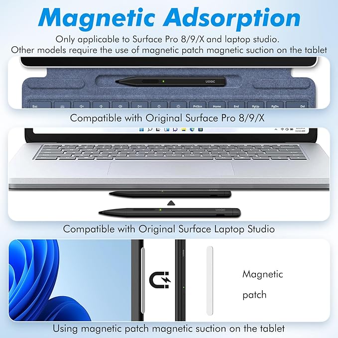 Uogic Slim Pen 2 for Surface, with 4096 Pressure, Erase & Right-Click, Palm Rejection for Surface Pro (4th/5th/6th/7th/7+/8th/9th/10th Gen), Surface Duo (1st/2nd Gen), Surface Book (1st/2nd/3rd Gen)