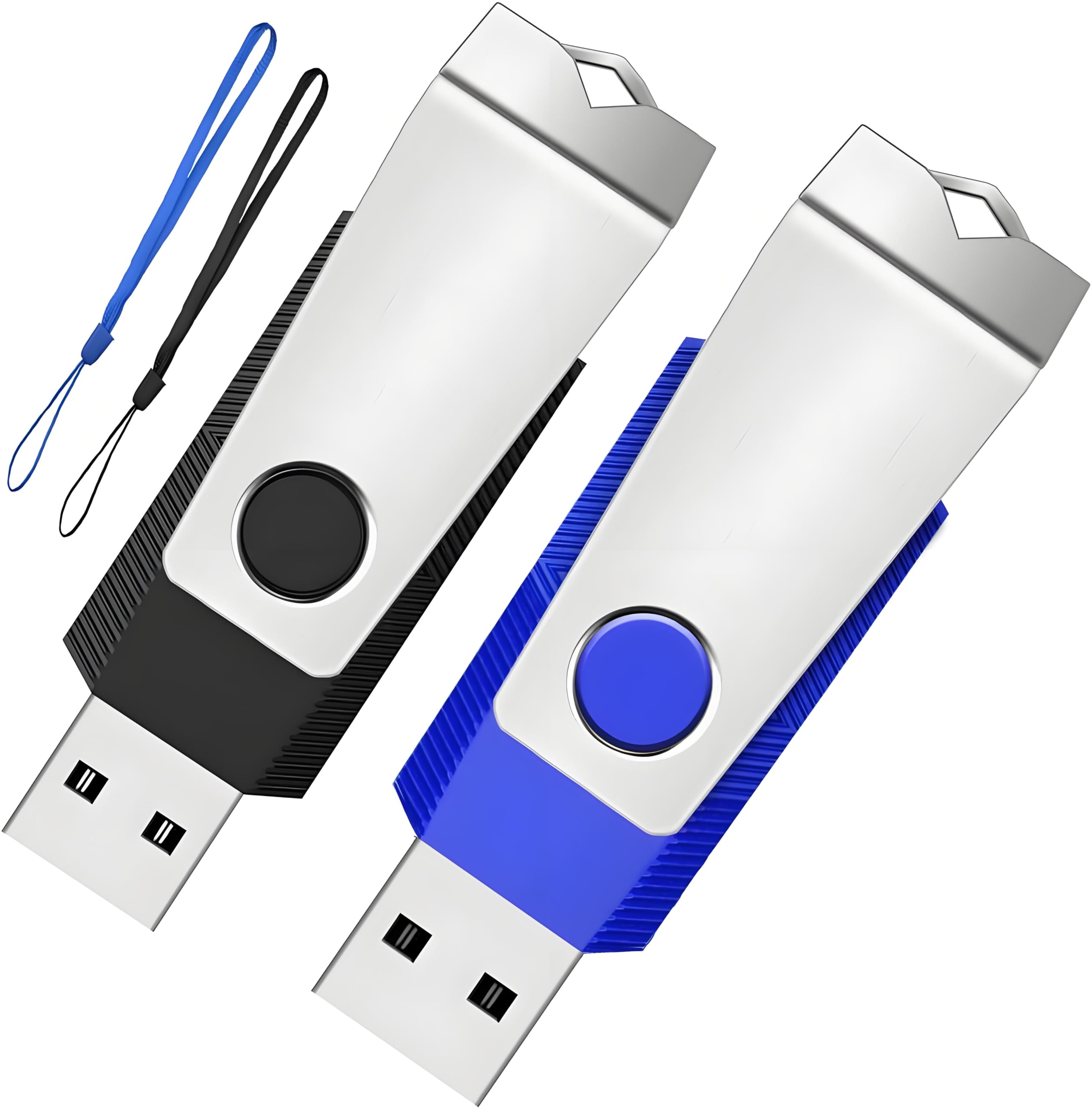 4GB Flash Drive 2 Pack, Wooolken USB 2.0 Thumb Drives Memory Stick with LED Light and Lanyards for Storage and Backup (Black Blue)