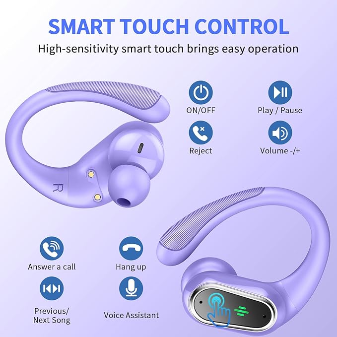Wireless Earbuds, 2025 Bluetooth 5.4 Headphones Sport, Bluetooth Earbuds with ENC Noise Canceling Mic, 50H Stereo Wireless Headphones IP7 Waterproof with Earhooks, Dual LED Display for Workout/Running
