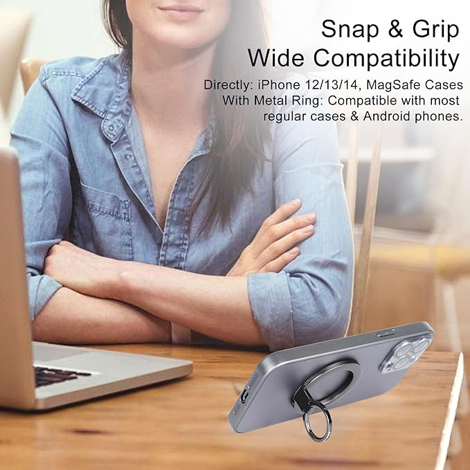 Magnetic Phone Grip for MagSafe, EI Sonador Magnet Phone Ring Holder, Removable, Compatible with iPhone 14 Plus 13 12 Pro Max Mini (Diamond Silver)