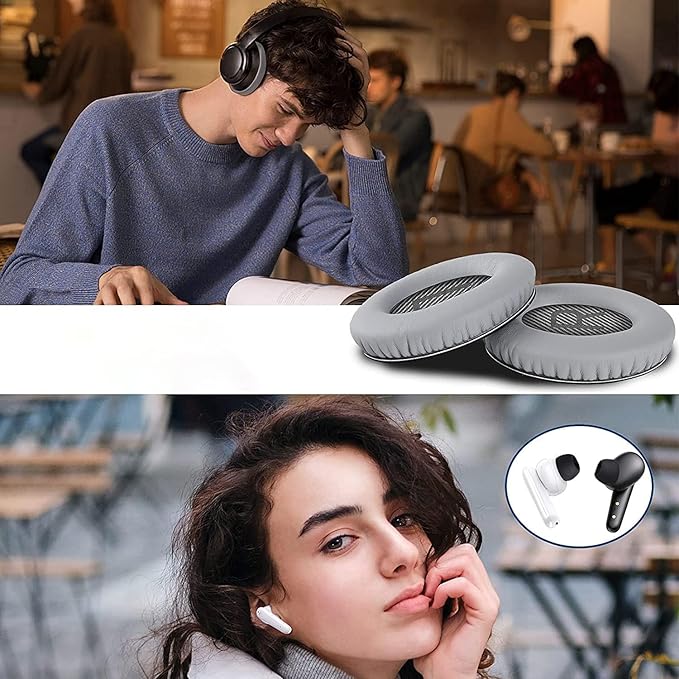 Ear Pads for Bose QuietComfort 35 ii/QC35/QC25/QC2/QC15/Ae2/Ae2i/Ae2w, Thickened Soundproof Sponge, Ear Pads with Softer Leather Replacement Earpads Cushions for Bose (Grey)
