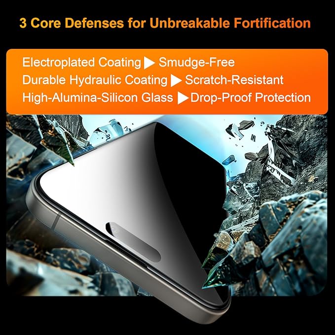 OneFish 2 Pack Privacy Screen Protector for iPhone 14 Pro Max - 4-Way 360° Anti-Spy Tempered Glass, 9H Hardness, 3D Curved Edges, Case-Friendly & Easy Installation