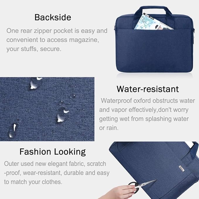 Voova Laptop Bag Case 17 17.3 Inch Computer Sleeve Messenger Bag with Shoulder Strap Expandable Waterproof Large Capacity Business Briefcase for Work Travel Fit 17-18” Laptop, Men Women, Blue