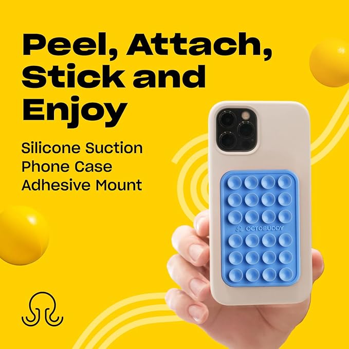 Classic - Silicone Suction Phone Case Adhesive Mount - Hands-Free, Strong Grip Holder for Selfies & Videos - iPhone & Android Compatible - 2.25″ x 3.25″, Baby Blue Jay