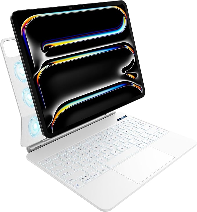 nimin Keyboard Case for iPad Pro 13 inch 2024 (M4), Multi-Touch Trackpad, Magnetic Attach, 7-Color Backlight, Auto Sleep/Wake, Snow White