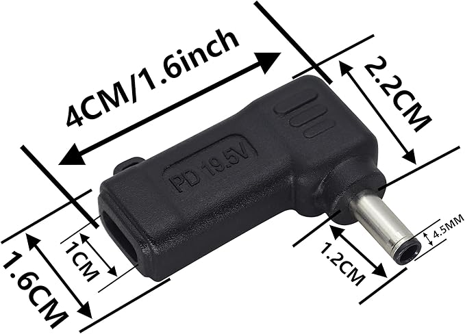 90W PD Power Charger Connector Adapter USB C to 4.5mm Laptop Charging Adapter Type C Female to DC 4.5 x 3.0mm Male Plug PD Power Charger Connector for H-P/De-ll[DP-4530]