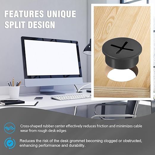 3/4" Black Desk Grommet, JTemgle Flexible Cable Grommet with Bi-Metal Hole Saw Cross Rubber Cable Hole Cover Wire Organizer Caps Desktop Cord Management for Home Office TV Stands Tabletops, 13 Pieces