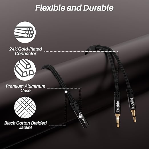 1/8 Inch TRS Stereo Y Splitter Cable 1.5FT, 3.5mm Female to 2-Male Y-Splitter Stereo Audio Cable, for Cell Phone PC Laptop, Speaker, Headphones, Suitable for Switching or Two Sets of Speakers