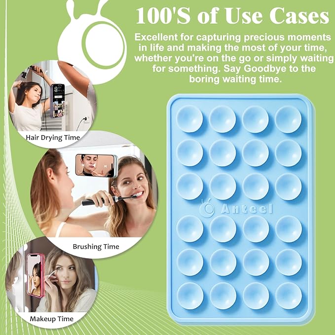 Anteel MAX Silicone Suction Phone Case Adhesive Mount, Upgraded Super Strong Grip, Durable, Easy to Use, Hands-Free Sticky Phone Holder for Selfies, Tiktok Videos, 2.56"x3.94" (LPE&LPE)
