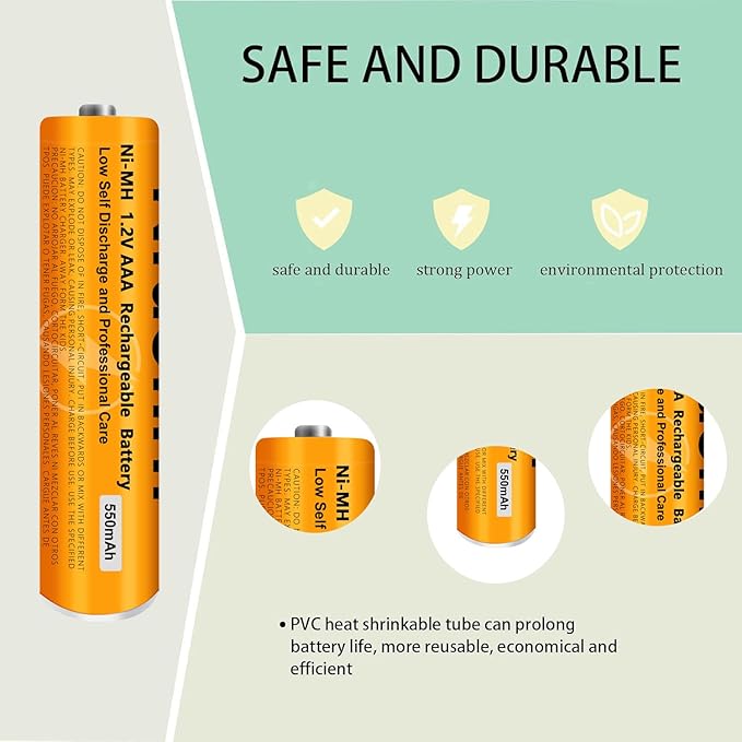 6 Pack NI-MH AAA Rechargeable Battery for Panasonic, 1.2V 550mah AAA Rechargeable Batteries for Panasonic Cordless Phones Handset, Remote Controls, Electronics