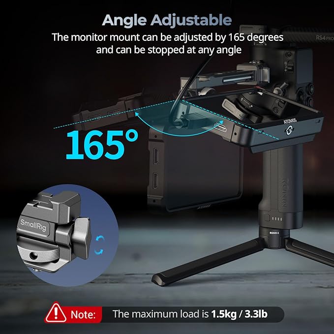 SMALLRIG HawkLock Quick Release Adjustable Camera Monitor Mount, NATO Rail and Cold Shoe, Tilt 165° Adjustable, for DJI RS 4 Mini/RS 4 Pro/RS 4 /RS 3 Mini/RS 3 Pro/RS 3 /RSC 2 /RS 2 Stabilizers