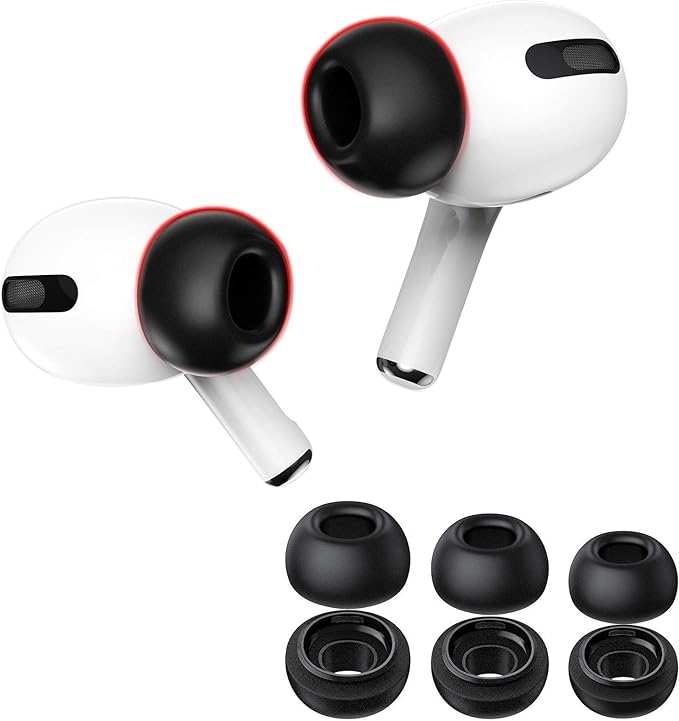Lanwow Premium Memory Foam Tips for AirPods Pro. No Silicone Eartips Pain. Anti-Slip Eartips. Fit in The Charging Case, 3 Pairs (S/M/L, Black)