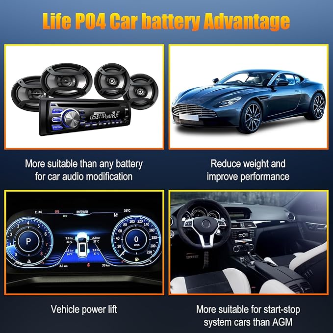 TPE Car Start Stop System BCI Group26 LiFePO4 Lithium-ion Battery 12.8V 800A Lightweight High Performance Battery Battery Level Display Left Negative Right Positive