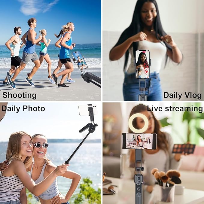 Extendable Auto Face Tracking Phone Tripod Stand, Compatible for Android/iPhone, 360° Rotation Selfie Sticks with Light, Smart AI Facial Recognition, Cameraman Shooting for Video, Vlog, Live Stream