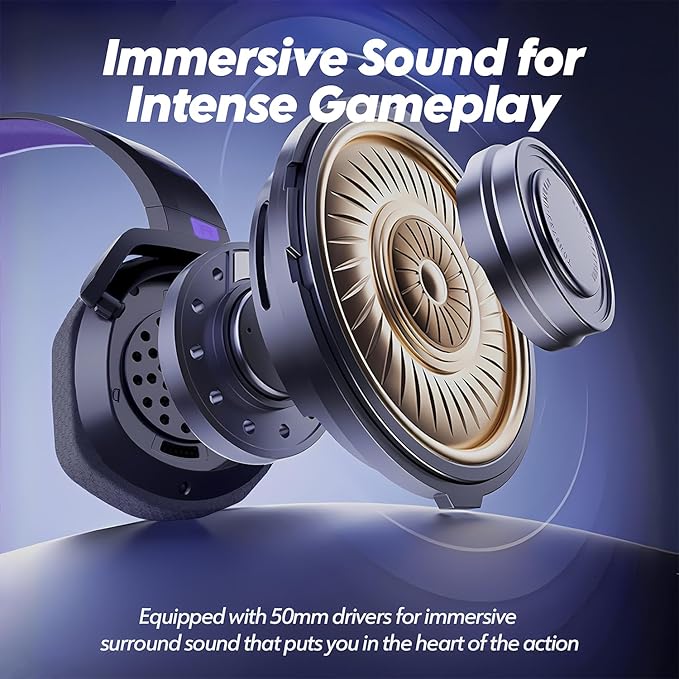 NUBWO G06 Dual Wireless Gaming Headset with Microphone for Ps5, Ps4, PC - 23ms Low Latency Audio - 100-Hour of Playtime - 50mm Drivers (Black-Purple)