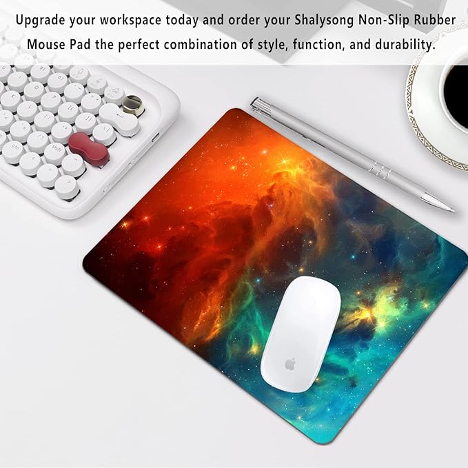 Galaxy Mouse pad, Orange and Cyan Nebula Mouse Pads Office Computer Mousepad, Non-Slip Washable Small Mouse mat 9.5 X 7.9 inch