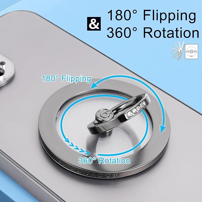 Magnetic Phone Grip for MagSafe, EI Sonador Magnet Phone Ring Holder, Removable, Compatible with iPhone 14 Plus 13 12 Pro Max Mini (Transparent Black Diamond)