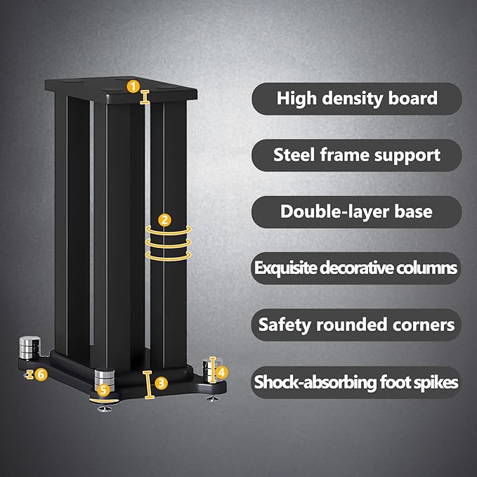 A Pair of Speaker Stands, Bookshelf Speaker Stand Steel Frame Support for Speakers up to 40 kg, Vibration-Absorbing MDF Design, Universal Speaker Stand Improves Sound Quality (20cm/7.8in)