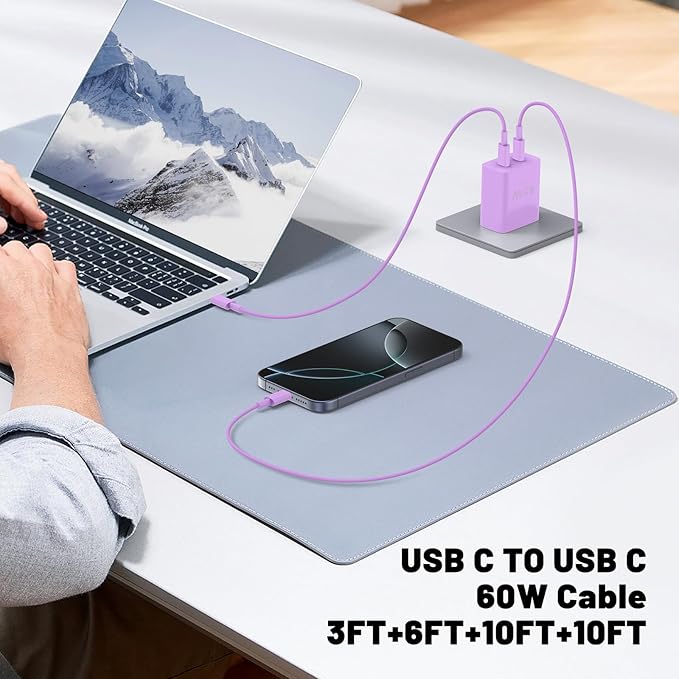 Super Fast Samsung Charger Type C,45W Dual Port USB C Fast Charger Block [2-Pack] & Extra Long 60W 3/6/6/10FT USB C Cable - PD Quick Charging 3.0 for Samsung Galaxy S25 Ultra/S24+/S23 iPhone 16