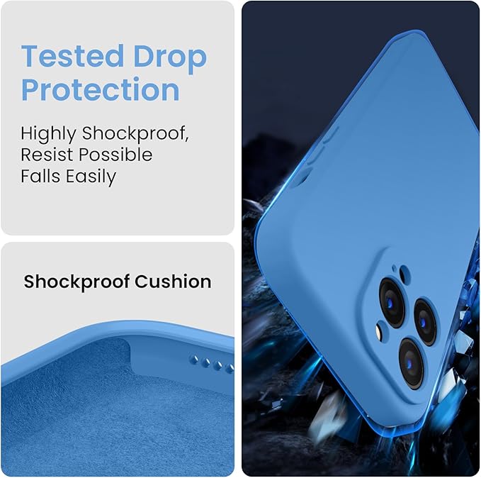 FireNova Designed for iPhone 13 Pro Case, Silicone Upgraded [Camera Protection] Phone Case with [2 Screen Protectors], Soft Anti-Scratch Microfiber Lining Inside, 6.1 inch, Blue