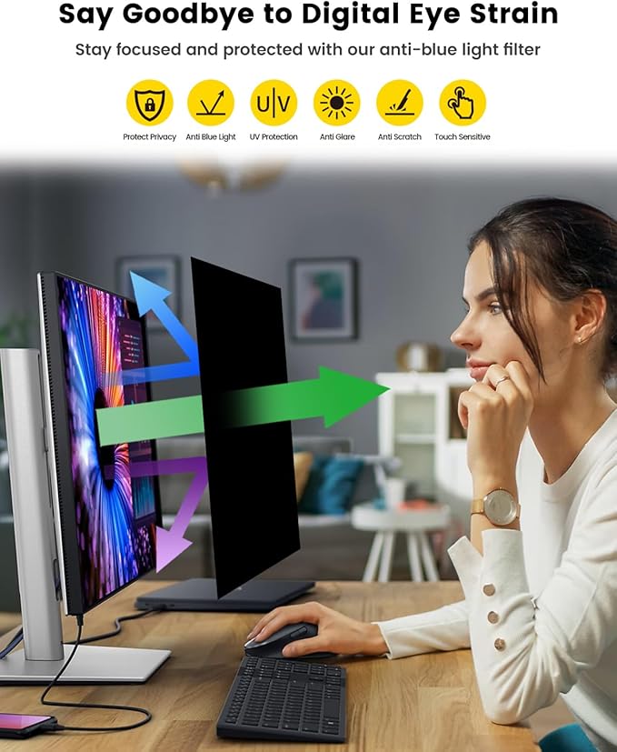 F FORITO 23.8 Inch 16:9 360°Privacy Screen Protector for Computer Monitor, Removable Eye Protection Anti Blue Light Anti Glare Computer Screen Privacy Shield for 23.8" Widescreen Monitors