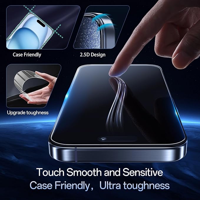 Screen Protector for iPhone 15 Pro Max [6.7 Inch],2 pcs Colorless Anti-Blue Light Tempered Glass Films, HD Clear, 9H Hardness, No Bubbles, Case Friendly with 2 pcs Camera Lens Protector