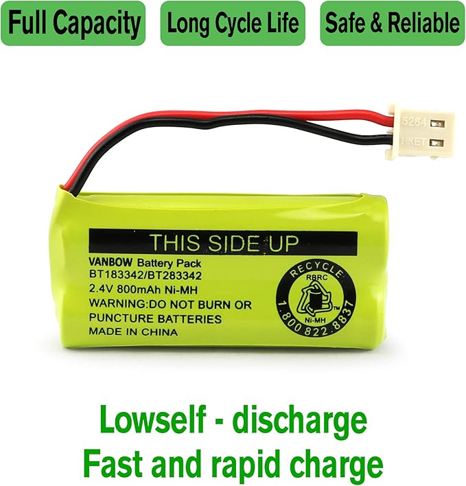 BT183342/BT283342 2.4V 800mAh Ni-MH Battery Pack, Compatible with AT&T VTech Cordless Phone Batteries BT166342/BT266342 BT162342/BT262342 CS6709 CS6609 CS6509 CS6409 EL52100 EL50003 (Pack 2)