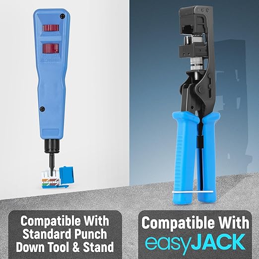 Everest 90° Angled RJ45 Cat6 Keystone Jacks 100-Pack in Blue - Slim Profile Female RJ45 Connectors - Cat 6 Keystone Jack - Compatible with 90° Angled Speed Termination Tool - easyJACK (B094WB91H3)