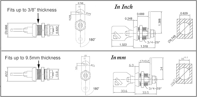 Admiral Locks Tubular Cam Lock, Keyed Alike Removable Key RV Compartment Storage Lock Cabinet Locks (Chrome Pack of 1, 5/8" 180°)