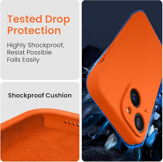 FireNova Designed for iPhone 15 Plus Case, Silicone [Camera Protection] Case with [2 Screen Protectors], Soft Anti-Scratch Microfiber Lining Inside, 6.7 inch, Neon Orange