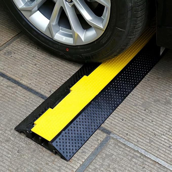 Rubber Cable Ramp Cord Cover Cable Protector Ramps Wire Hose Protective 2 Channel 22000Lbs Load Capacity Traffic Speed Bump for Asphalt Concrete Gravel Driveway Indoor Outdoor, 1 Pack