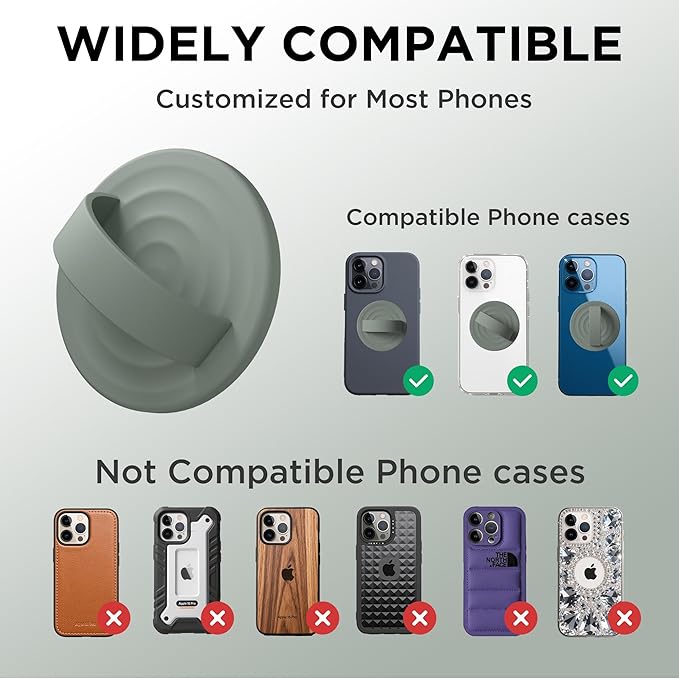 Magnetic Phone Ring Grip Holder, Silicone Finger Loop Grip, Compatible with MasSafe, Back of Phone for iPhone Pro Max/Plus/16/15/15/14/13/12 Series, Calke Green