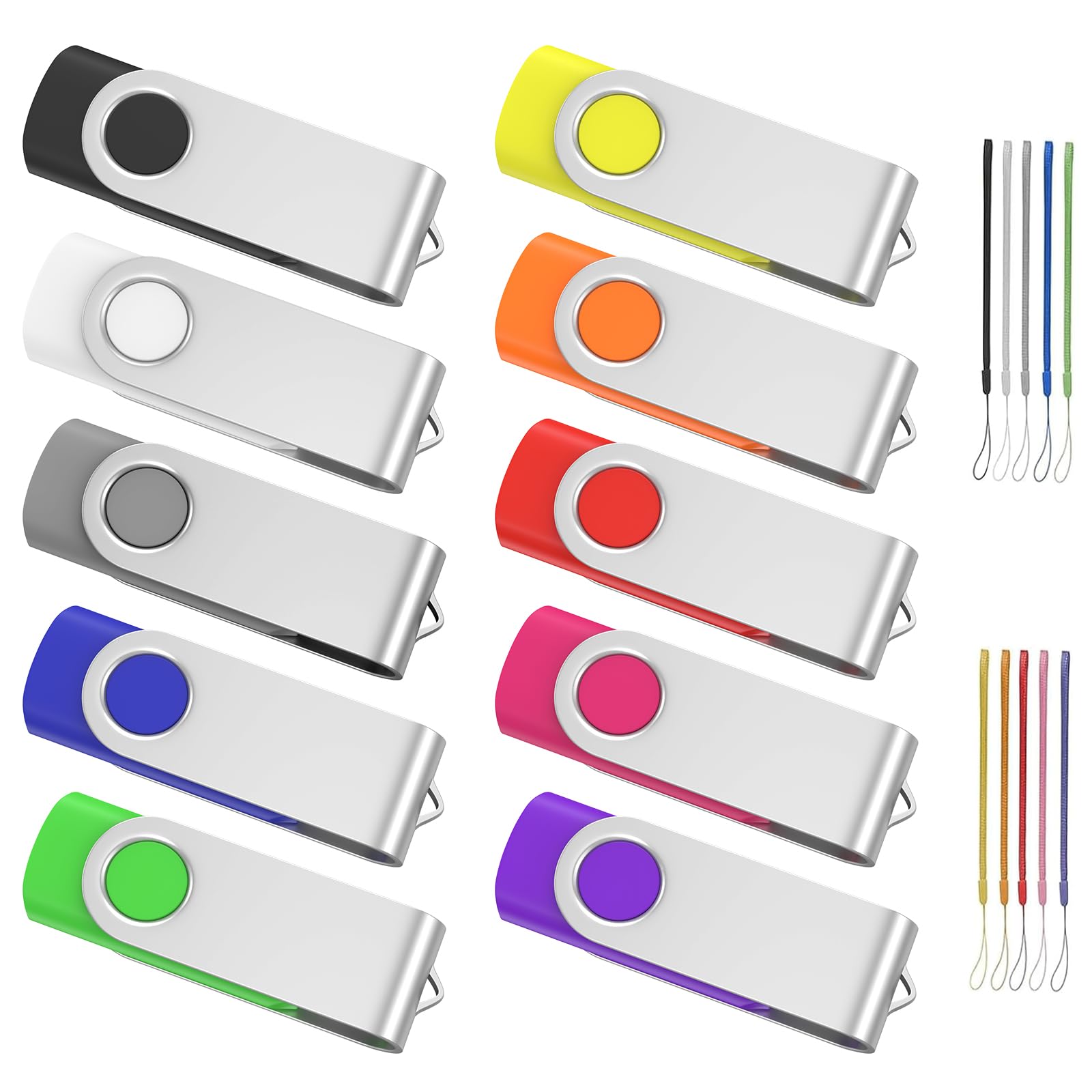 ABLAZE 1GB Flash Drive 10 Pack, USB 2.0 Memory Stick with Lanyards Swivel Thumb Drives Bulk Pendrive U Disk for Data Storage (Mixcolors)