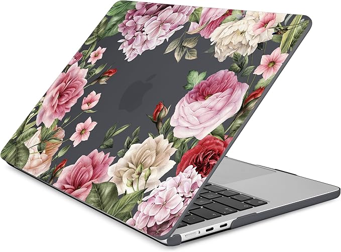 Batianda Premium Case for New MacBook Air 15 inch 2025 M4 2024 2023 with M3 M2 Chip Model A3241/A3114/A2941, Designed Protective Plastic Hardshell & Keyboard Cover & Screen Protector, Peony