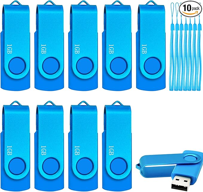 USB Drive 1GB USB 2.0 Flash Drive 10 Pack Nicepicten Pendrive Swivel Thumb Zip Jump Flash Drives USB Memory Stick Thumbdrive Flashdrive Ideal for Home Office Shared Data Storage Blue 1GB