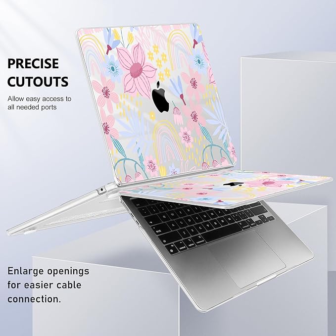 Case for MacBook Air 15 Inch 2025 2024 2023 Release M4 A3241 M3 A3114 M2 A2941, Hard Shell with Screen Protector & Keyboard Cover, Compatible with Touch ID, Florals
