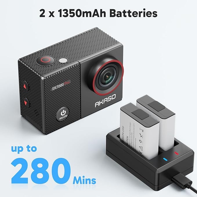 AKASO EK7000 Pro 4K30fps Action Camera with 64GB MicroSDXC U3 Memory Card Accessories Kit Bundle Ultra HD 131FT Waterproof Camera EIS WiFi Remote Control 5X Zoom Underwater Camera