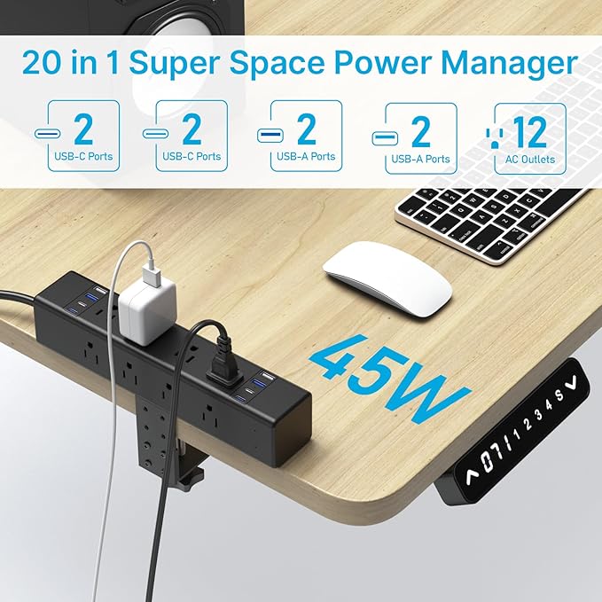 CCCEI Desk Outlet Station 45W USB C Port. 12 Outlet Desktop Clamp Power Strip Surge Protector 4800J with Switch. Nightstand Office Standing Desk Accessories, Fit Thicker Table Edge or Screw Mount, 6FT