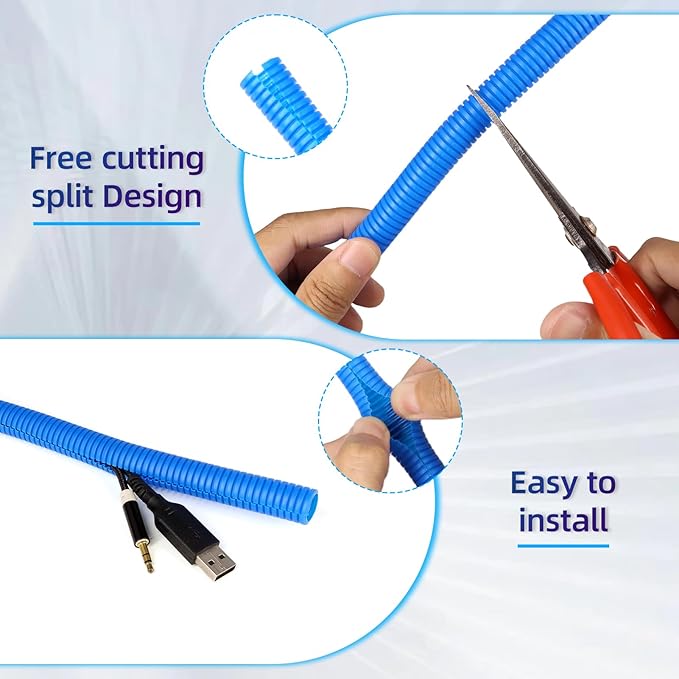 Split Wire Loom Tubing, 10,25ft Cord Protectors from Pets No Chew, Flexible Wire Covers Cord Protectors, Protective Split Cable Sleeve for Automotive Home Industrial Wires(Blue, 0.51inch-10ft)