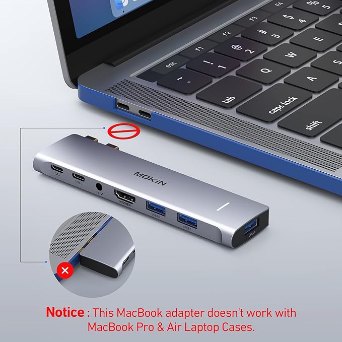 MacBook Pro Adapter, USB C Adapter for MacBook Pro/Air M1M2M3 2022 2021 2020 13" 15" 16", Mac Dongle with 4K HDMI, 3 USB 3.0, USB C 3.0 and 100W Thunderbolt 3, Audio, Support MagSafe 3 Charging