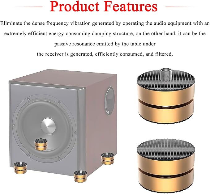 Audiocrast HiFi Speaker Spikes Stand Feet Shock Absorber Feet Pads Isolation Feet 40mm×23mm Aluminum with Balls for Audio Speaker Subwoofer CD DVD Amplifier Turntable DAC