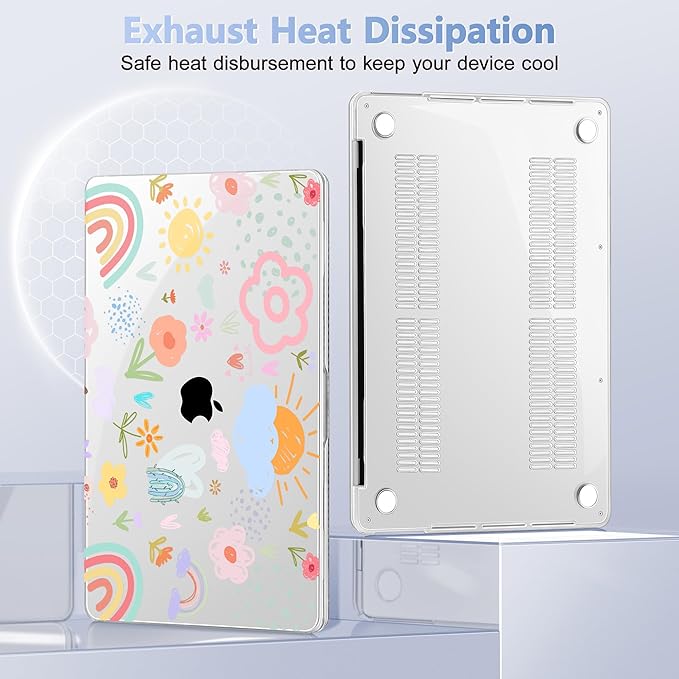 May Chen Case for MacBook Pro 13 inch M2 2023,2022,2021,2020 A2338 M1 A2251 A2289, Plastic Hard Shell Case for MacBook Pro 13" with Touch Bar Fits Touch ID, Rainbows Flowers