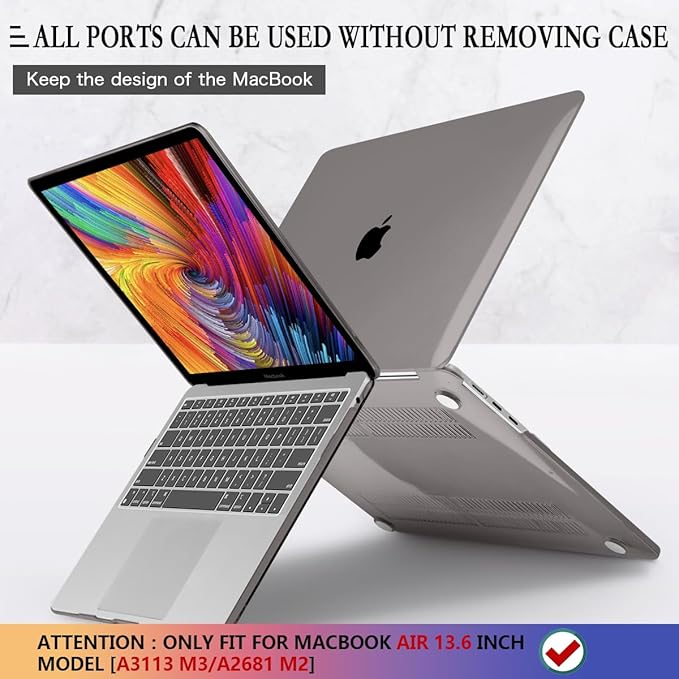 CISSOOK Compatible with MacBook Air 13.6 inch Case 2022 2024 2025 Release A2681 A3113 A3240 with Touch ID, Crystal Grey Hard Shell Case & Keyboard Cover for Mac Air 13.6 M2 M3 M4, Gray