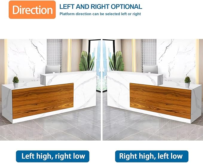Reception Desk with Counter Modern Checkout Counter with Lockable Drawer Keyboard Tray Receptionist Desk for Office Salon Reception Table S Left 63inch/160cm