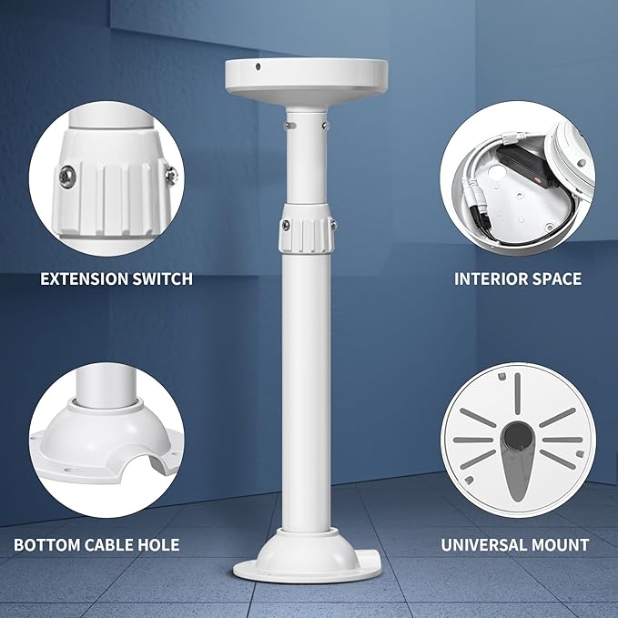 ZT-NET Extendable Pole Mount for Security Surveillance Cameras, Ceiling/Wall Mounting Bracket for Bullet Camera,Solid Metal (11.8-23.6 inch)